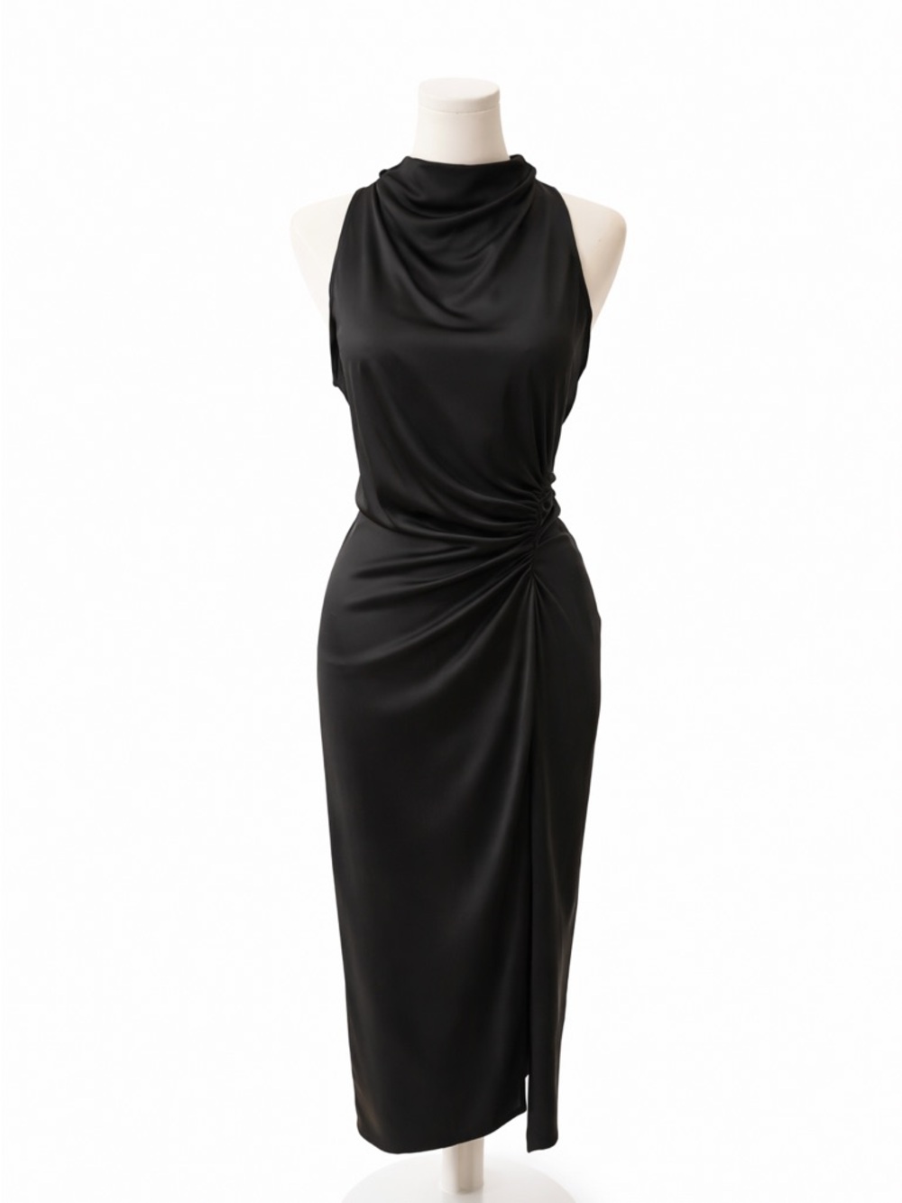Parker Black Sleeveless Draped Midi Dress